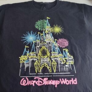 Disney Parks Walt Disney World Neon Lights Castle Black T-shirt Size Medium